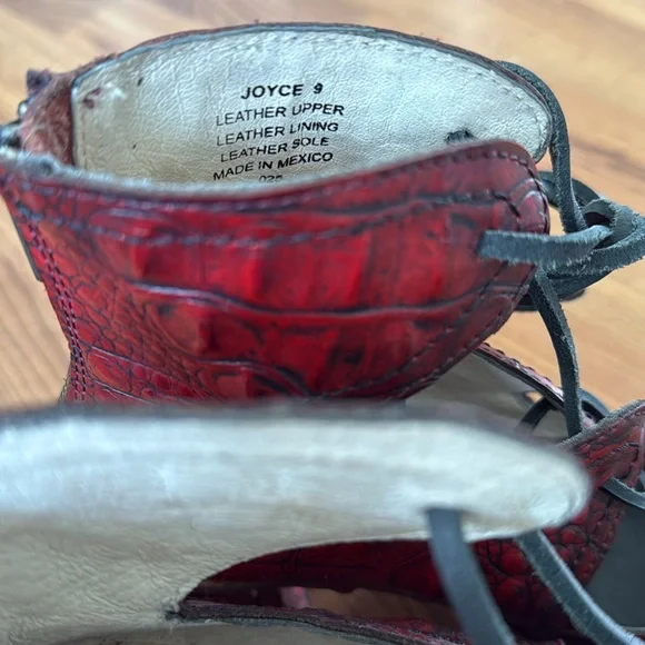 Freebird by Steven Red Croc-Embossed Lace-Up Heels - Picture 5 of 6